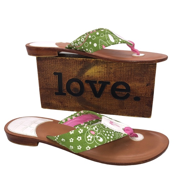 Pink & Green Toe Thong Summer Beach Resort Vacation Sandals Size 10M - Picture 3 of 15